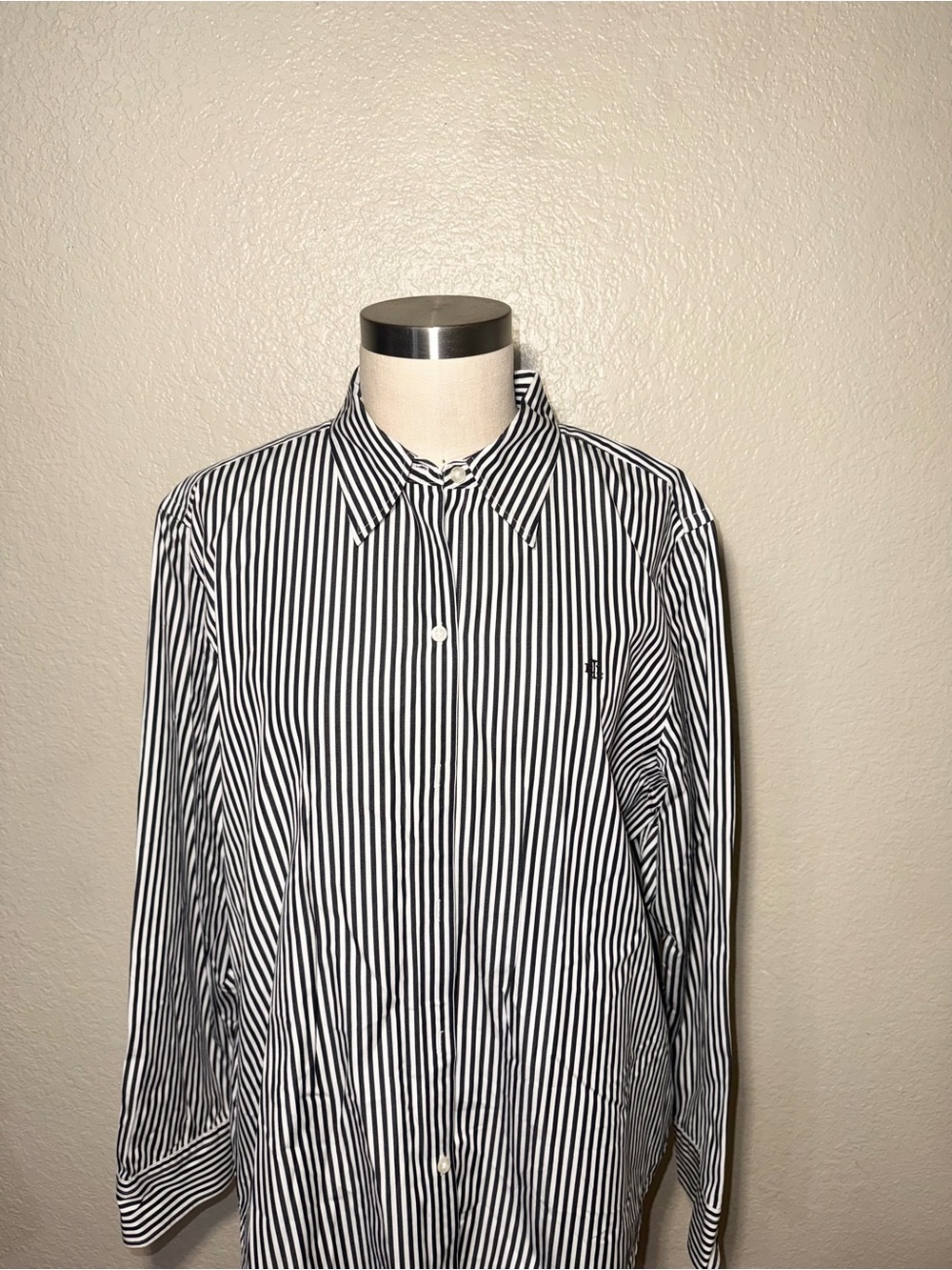 Lauren Ralph Lauren XL Black White Striped Button Up Shirt 100% Cotton - Picture 2 of 7